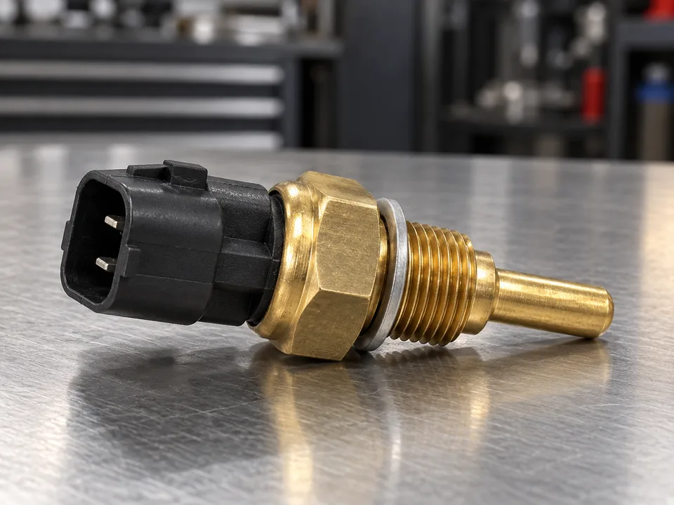 Imagem ilustrativa gerada por IA de Sensor de temperatura do motor em bancada de aço